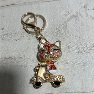 Gold and Red Cat Keychain